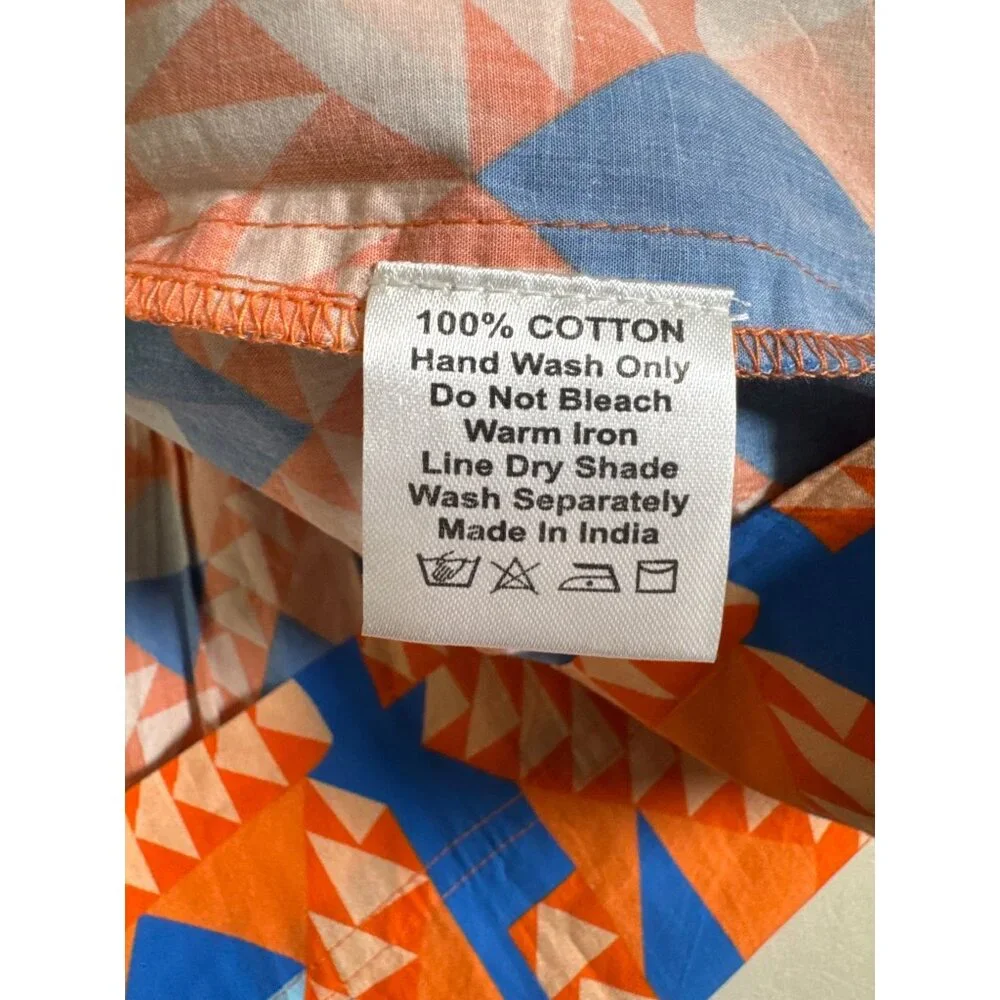 New Marea Womens Grecian Poplin Dress Short Sleeve Orange Blue Size Medium Boho - Picture 7 of 16
